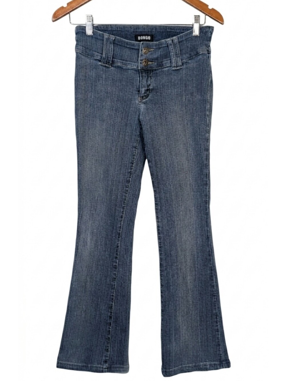 Bongo Vintage Y2K Flare Jeans Blue Stripe Denim Womens Size 5 Blue Indie Sleaze